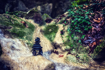 Image showing Rock Zen Stack in front of waterfall.