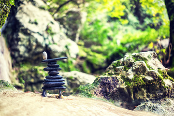 Image showing Rock Zen Stack in front of waterfall.