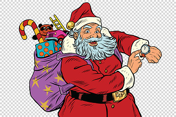 Image showing Santa Claus shows on the clock, New year and Christmas