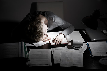 Image showing asleep working overhours