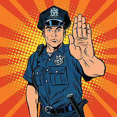 Image showing Retro police officer stop gesture