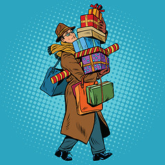 Image showing Man with Christmas gifts