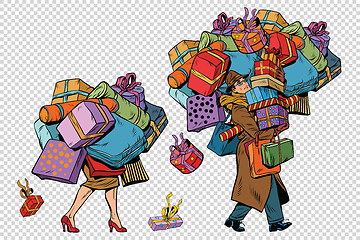 Image showing Holiday sales, a couple man and woman with shopping