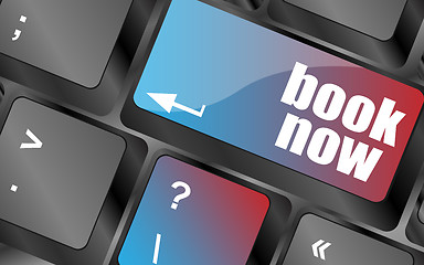 Image showing Book now button on keyboard key, web icon, web button vector, keyboard keys, keyboard button