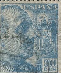 Image showing SPAIN - CIRCA 1949: Stamp printed in Spain showing a portrait of General Francisco Franco 1892-1975 , series \