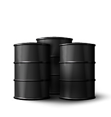 Image showing Three Realistic Black Metal of Oil Barrels Isolated 