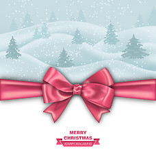 Image showing Merry Christmas Greeting Card with Bow Ribbon