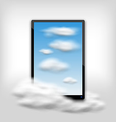 Image showing Tablet PC Computer with Clouds and Blue Sky