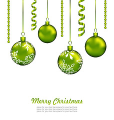 Image showing Christmas Card with Green Balls and Streamer