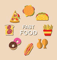 Image showing  Set Fast Food Flat Icons with Shadows