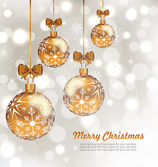 Image showing Glowing Celebration Card with set Christmas balls