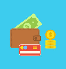 Image showing Flat colorful icons of wallet, credit card, dollar, coin