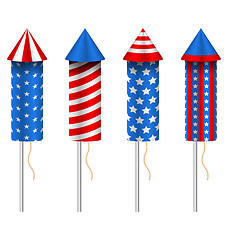 Image showing Set of Pyrotechnic Rockets, with Traditional American Design for Fourth of July