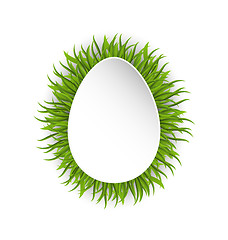 Image showing Happy Easter Paper Card in Form Egg with Green Grass