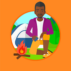 Image showing Man kindling campfire vector illustration.