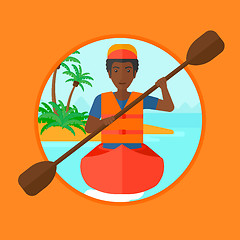 Image showing Man riding in kayak vector illustration.