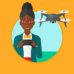 Image showing Woman flying drone vector illustration.