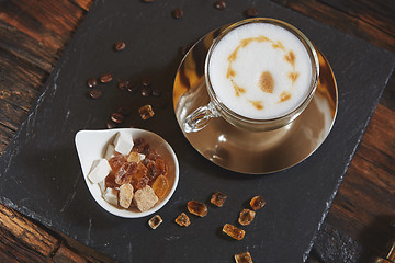 Image showing Fresh cappuccino in glass w