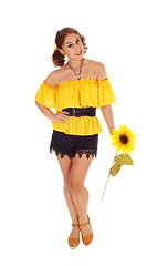 Image showing Beautiful woman with one sunflowers.