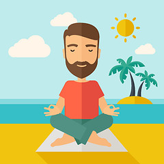 Image showing Man doing yoga in the beach