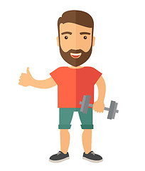 Image showing Exercising, man holding dumbells