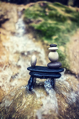 Image showing Rock Zen Stack in front of waterfall.