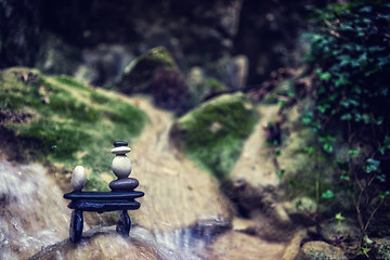 Image showing Rock Zen Stack in front of waterfall.