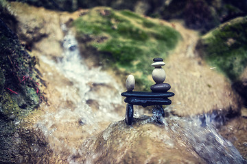 Image showing Rock Zen Stack in front of waterfall.