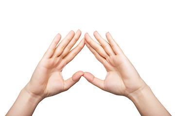 Image showing Two woman hands up