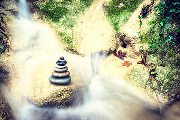 Image showing Rock Zen Stack in front of waterfall.