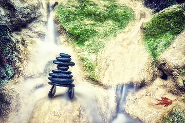 Image showing Rock Zen Stack in front of waterfall.