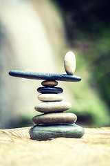 Image showing Rock Zen Stack in front of waterfall.