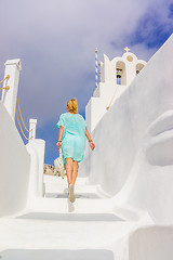 Image showing Young woman on holidays, Santorini 