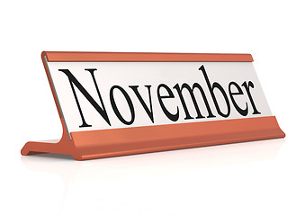 Image showing November word on table tag isolated 