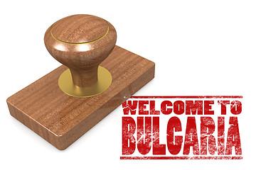 Image showing Red rubber stamp with welcome to Bulgaria