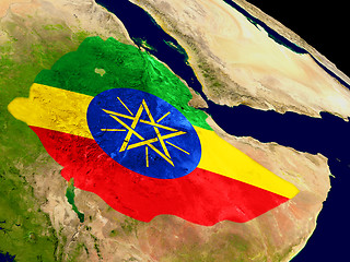 Image showing Ethiopia with flag on Earth