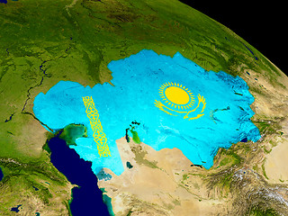 Image showing Kazakhstan with flag on Earth
