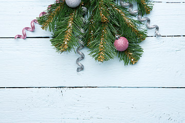 Image showing Festive new year and Christmas wooden background with empty space