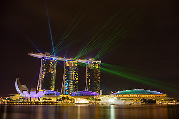 Image showing  Marina Bay Sands at night during Light and Water Show \'Wonder F