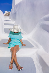 Image showing Young woman on holidays, Santorini 