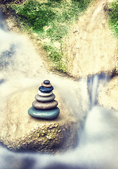 Image showing Rock Zen Stack in front of waterfall.