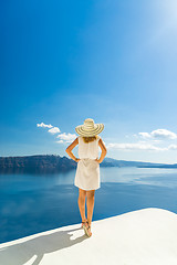 Image showing Young woman on holidays, Santorini 