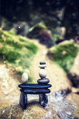 Image showing Rock Zen Stack in front of waterfall.