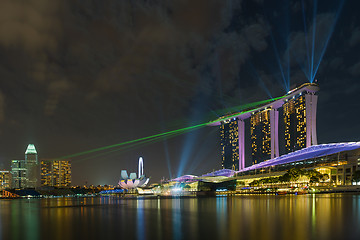 Image showing  Marina Bay Sands at night during Light and Water Show \'Wonder F