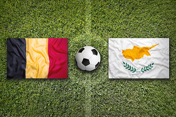 Image showing Belgium vs. Cyprus flags on soccer field