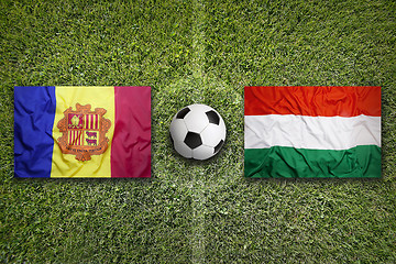 Image showing Andorra vs. Hungary flags on soccer field