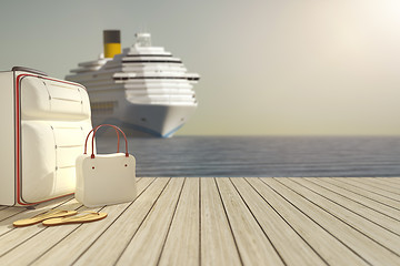 Image showing some luggage and a cruise ship in the background