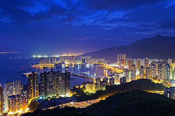 Image showing Tuen Mun skyline and South China sea at night