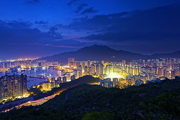 Image showing Tuen Mun skyline and South China sea at night