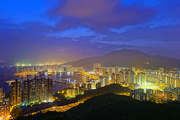 Image showing Tuen Mun skyline and South China sea at night